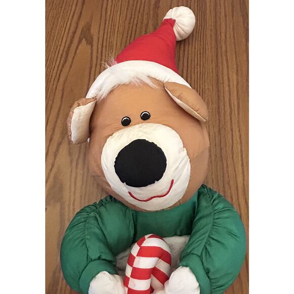 Christmas Bear Nylon Stocking Quilted 28" May Dept Store Stuffed Animal Toy - Picture 2 of 6